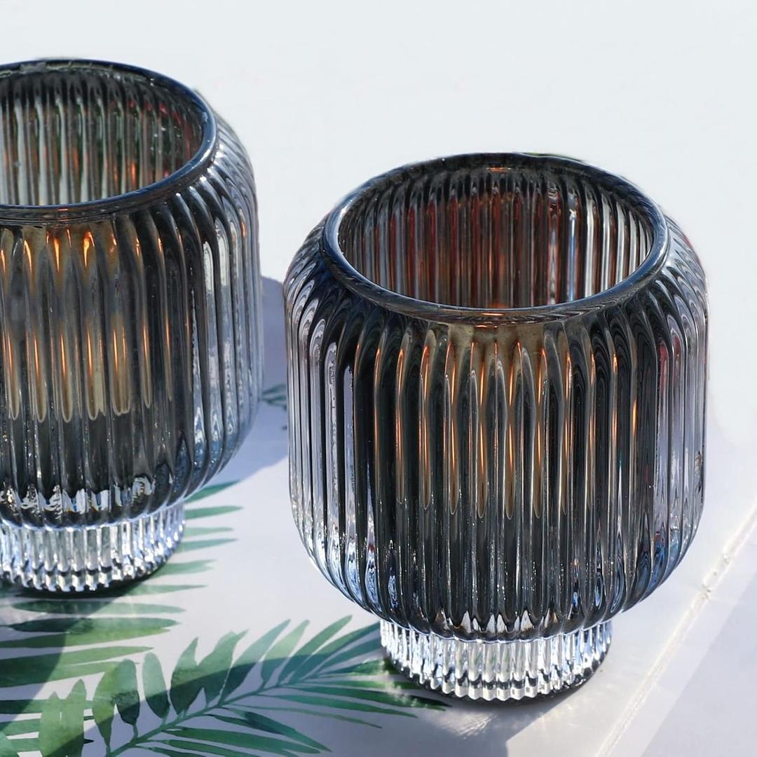Woho Grey Votive Candle Holders for Table Centerpiece Set of 2, Glass Votive Candle Holder for Home Decor, Tealight Candle Holder Bulk for Birthday