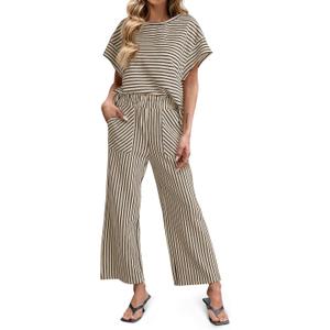 Tankaneo Womens Striped 2 Piece Sets Short Sleeve T Shirts Wide Leg Pants Matching Lounge Set with Pockets (XX-Large, Pink) Tankaneo Womens Striped 2 Piece Sets Short Sleeve T Shirts Wide Leg Pants Matching Lounge Set with Pockets (XX-Large, Pink)