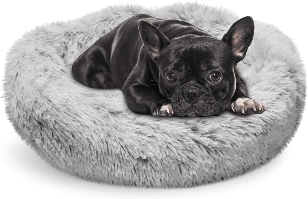 Whiskers & Friends Cat Bed Dog, Cat Beds for Indoor Cats Washable, Orthopedic Soft Fluffy Round Calming Pet Bed for Small to Large Kitty Kittens & Dogs, Small Dog Beds & Furniture (20.00" x 20.00" x 6.00", Light-Grey)