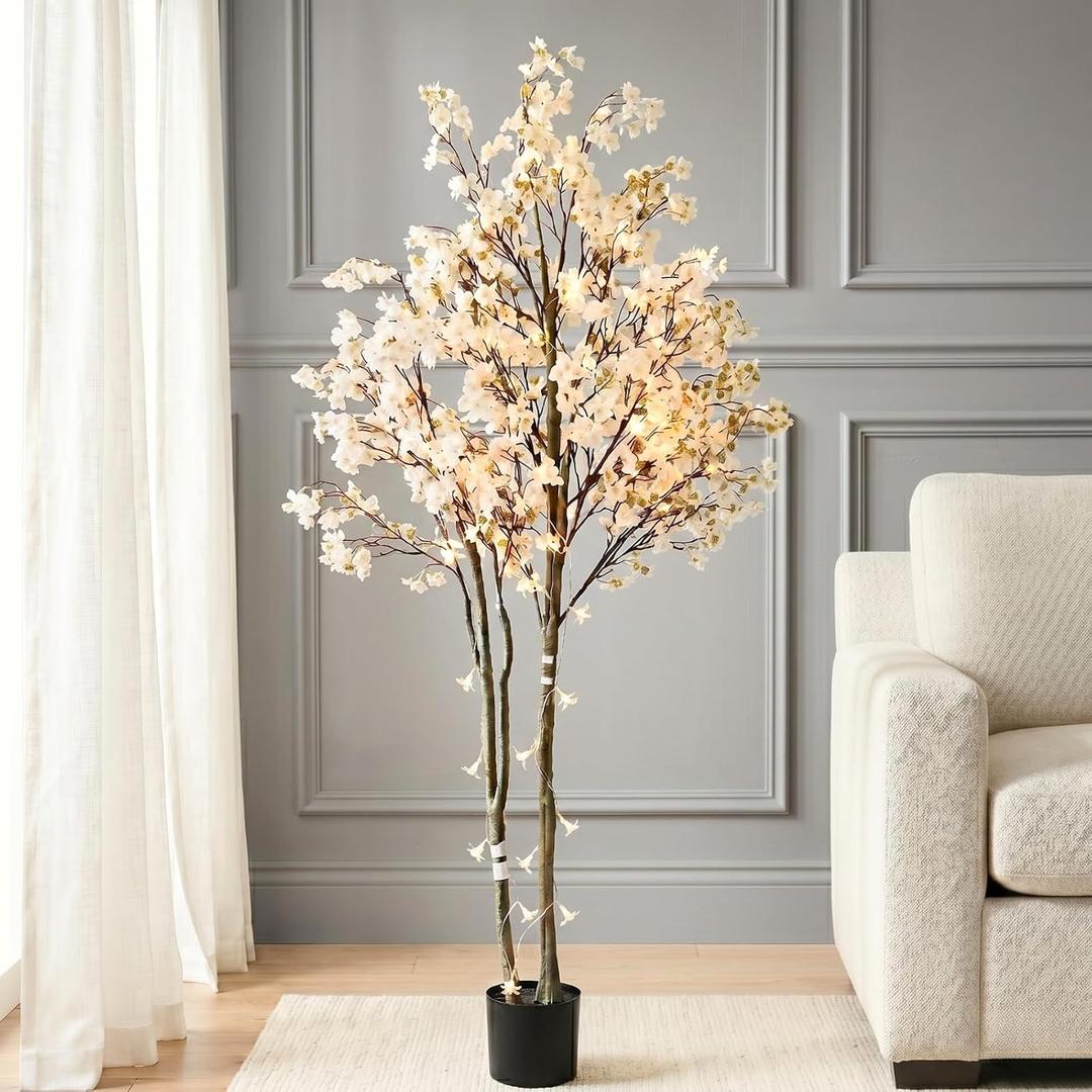 Artificial Cherry Blossom Tree with Lights 6ft Tall, Living Room Decor