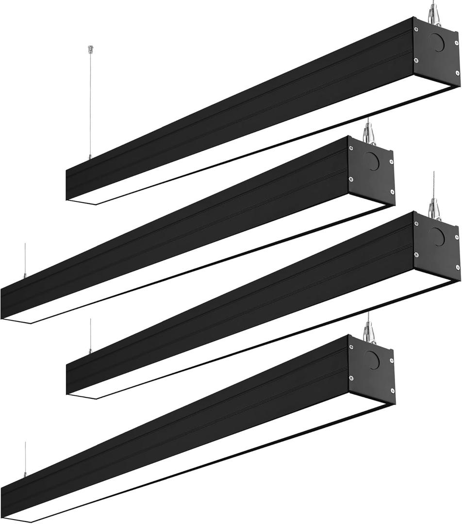 hykolity 4FT LED Architectural Suspended Linear Channel Light Linkable, 23/32/40W 3000K/4000K/5000K CCT Selectable, 0-10V Dim Office Lighting Fixture for Commercial Places, 4600lm, ETL, 4 Pack - Black