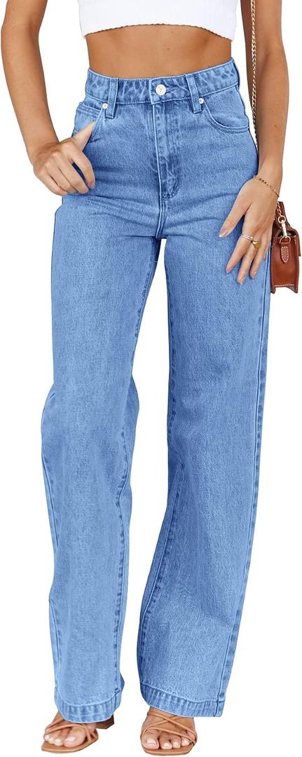 PLNOTME Women's High Waisted Jeans Boyfriend Baggy Straight Leg Casual Denim Pants (Blue, S)