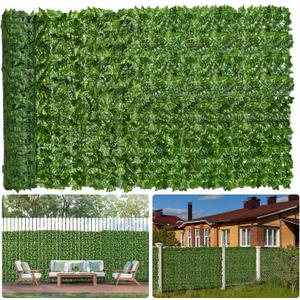 Faux Ivy Privacy Fence Screen 120 * 40 Inch Artificial Faux Ivy Hedge Expandable Faux Privacy Fence Decoration for Wall Screen, Outdoor Garden, Wedding Decor,No Cable Tie (12PCS)