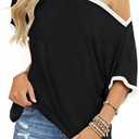 BONITEE Womens Off The Shoulder Shirt Boat Neck Oversized Tshirts Short Sleeve Tops 2026 Summer Casual Loose Clothes Tunic (Black, XXL)