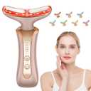 7 in 1 Multifunctional Facial Massager, Red Light Therapy for Face with 7 Modes, Face Lift Device, Portable Facial Massager for Wrinkles,Neck&Skin Care-Pink (Gold)
