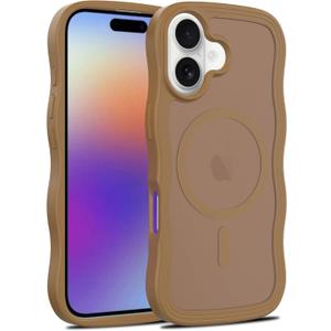 Cute Wave Design Case for iPhone 17, MagSafe Compatible, 16FT Military Protection, Translucent Matte TPU Shockproof Cover,Brown