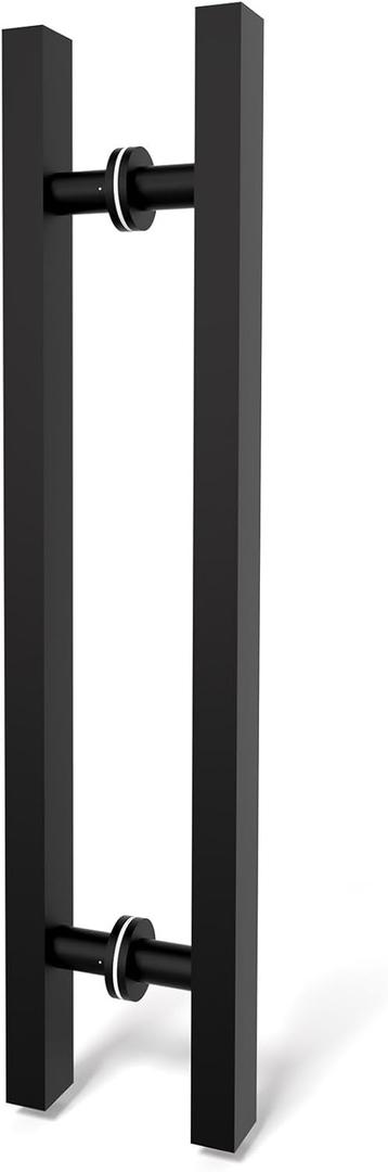 Matte Black Square Barn Door Handles 12"/24"/36"/48"/59'', Pull Push Long French Door Handle Double Sided, Large Front Exterior Shower Door Pull Handles