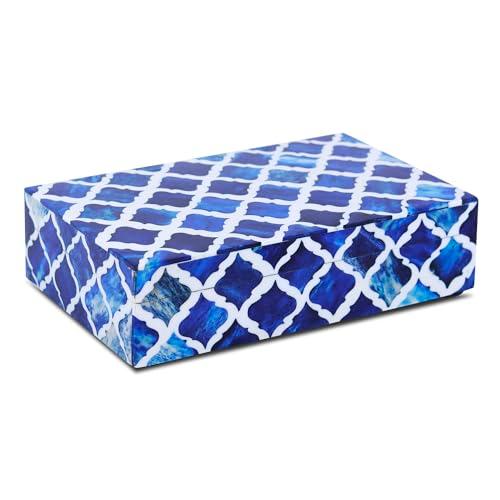 Handicrafts Home Handmade Moroccan Pattern Inspired Decorative Box - Small Storage Organizer for Neck Chains, Watches, Memory Keepsakes - Boho Style Treasure Box, Multipurpose Gift - Blue, 8x5x2