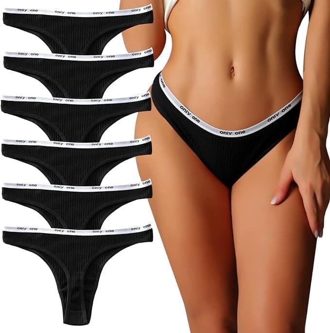 Womens Cotton Thongs for Sport Workout Ladies Plus Size Cotton Thong Packs (Size 3X, 6pcs-black)