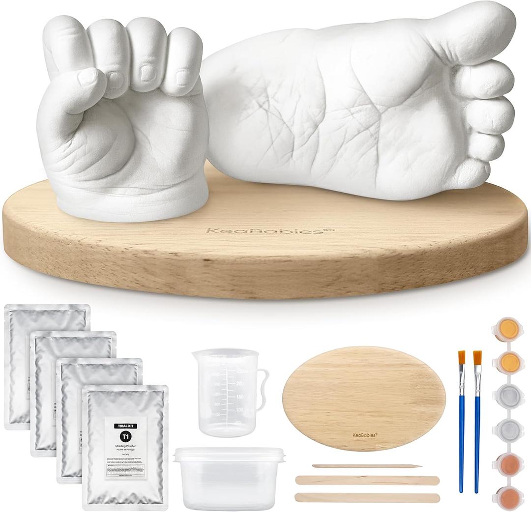 KeaBabies Baby Casting Kit Hands and Feet Mold - 3D Newborn Hand Casting Kit & Stylish Wood Base, Easy DIY Infant Foot Molds 0-9 Months, First Christmas & Baby Keepsake Shower Gifts (Oval, Ash Wood)