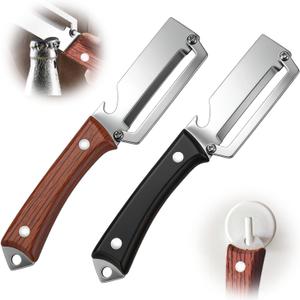 2Pcs Premium Vegetable Peeler with Wooden Handle and Bottle Opener,Multifunctional 3-in-1 Stainless Steel Kitchen Tool for various fruits and vegetables that require peelingBlack + Brown