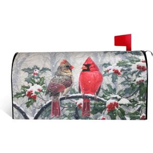Christmas Mailbox Covers Magnetic Standard Size Spring Cardinal Bird Mailbox Cover Magnetic Winter Garden Yard Home Green Decor for Outdoor 25.5x21 in