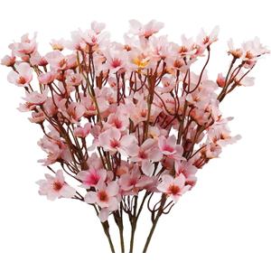 Uieke 4Pcs Artificial Cherry Blossom Flower, Silk Peach Flowers Fake Plants Arrangement for DIY Garden Home Wedding Party Spring Decor, Pink