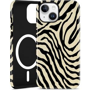 Jusy Compatible with MagSafe Zebra Phone Case for iPhone 13/14, Cute Aesthetic Magnetic Soft TPU and Hard PC Protective Phone Cover for Women Girls (Matte) - Beige