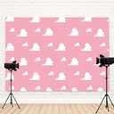 7x5ft White Clouds Pink Backdrop Cartoon Baby Shower Photography Background Girl Story Theme 1st 2nd 3rd Birthday Party Banner Decorations Kids Boys Girls Portrait Photo Booth Prop