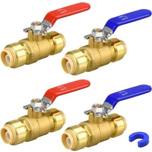 Push Fit Ball Valve, 4 Pack 1/2" Push-Fit Full Port Ball Valve with Disconnect Clip, Push-to-Connect Water Shut Off Valve for Hot and Cold Water, for PEX PVC or Copper Pipes