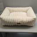 Bedsure ComfyFleece Cute Dog Bed for Small Medium Dogs - Washable Furry Puppy Beds, Rectangle Orthopedic Corduroy Fleece Pet Beds with Removable Zipper Cover, 25x21x7inches, Cream