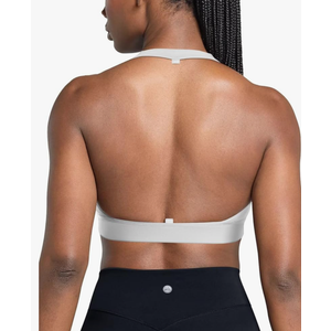 QUEENIEKE Halter Neck Sports Bra for Women, Yoga Crop Top with Removable Pads, Open Back V Neck Bra for Gym Workout Light Support XL