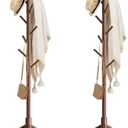 Haddockway Wooden Coat Rack Stand with 8 Hooks New Zealand Pine 3 Adjustable Coat Standing Tree Easy Assembly for Coats, Hats, Scarves and Handbags for Entryway, Hallway, Bedroom, Office,2 PCS (Brown)
