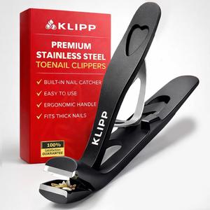 Toenail Clippers for Thick Toenails KLIPP 15 mm Wide Jaw Thick Fingernail and Toenail Cutter with Curved Stainless-Steel Blades for Seniors (Angled Wide Opening)