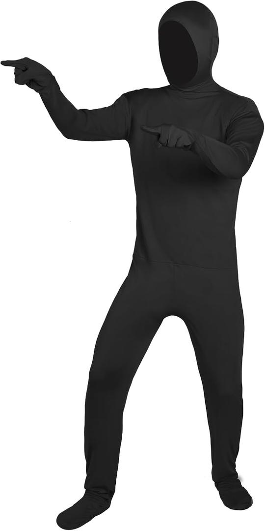 UTEBIT XXL Full Bodysuit Unisex Spandex Stretch Adult Costume Zentai Disappearing Man Body Suit (Open Face Black)