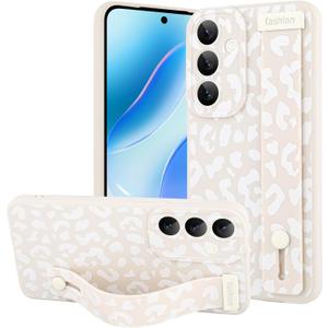 OOK Compatible with Samsung Galaxy S25 Plus Leopard Case with Wrist Strap, White Leopard TPU Shockproof Protection Slim Cover with Camera Protection for Women Girls