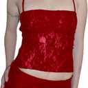 ROAONOCOMO Women Y2K Lace 2 Piece Skirt Set Floral Lace Fitted Crop Cami Top See Through Low Waist Skirt Outfit Streetwear