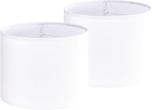 GO&SO Set of 2 Pure White Textured Drum Lampshade Medium Lamp Shade 13" Top x 13" Bottom x 10" High (Spider)Modern Linen Lamp Shades for Table Lamps & Bedside Lamps Replacement Lampshades Hand Crafted