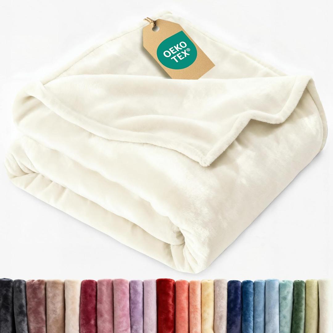 Ultra Soft Fleece Blanket Throw Size - Flannel Fleece Luxury Throw Blanket - Lightweight for Couch Bed Chair - Thick, Warm and Breathable - All Season Cozy Fuzzy, Anti-Static Microplush Bedding, Ivory