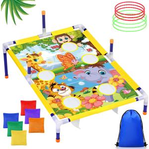 Leitee 2 in 1 Bean Bags Toss Game Animal Cornhole Bean Bags Ring Toss Game Kids Cornhole Games Set Party Carnival Games Toys Gifts Birthday Games Ideal Birthday for Ages 4-8 Toddlers