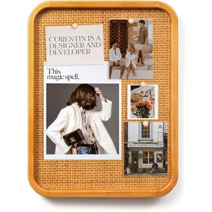 Rattan Bulletin Board with Wooden Frame,13"x17"Cork Board for Walls,Notes & Vision Boards, Wall-Mounted Decorative Cork Board for Home Office & Bedroom