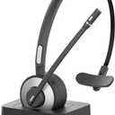 HUAKUA Bluetooth Wireless Headset with Microphone (Noise Cancelling), Single Ear Trucker Headset with Mute Function Clear Sound for Cell Phones PC Laptop Home Office