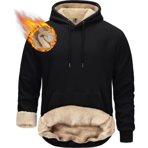 TACVASEN Men's Pullover Hoodie Thick Sherpa Lined Kangaroo Pocket Winter Windproof Warm Fleece Hoodie Athletic Sweatshirts (Large, Black)