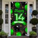 Happy 14th Birthday Green and Black Banner Backdrop Cheers to 14 Years Old Confetti Balloons Theme Decor for Girls 14 Years Old Birthday Party Decorations Bday Supplies Gift Background Favors Glitter