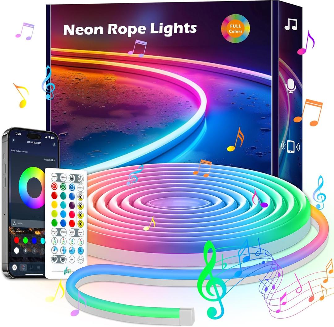 LAFULIT LED Neon Rope Lights Room Decor, DIY 10ft LED Strip Lights, Remote and App Control, Music Sync Color Changing, Outdoor Waterproof RGB Neon Lights for Party Gaming Living Bedroom Wall Stuff