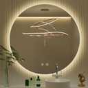 32 Inch Round LED Bathroom Mirror with Light, 3 Color Temperatures (3000K/4500K/6000K), Anti-Fog, Dimmable Backlit, Frameless Round Vanity Mirror with Lights