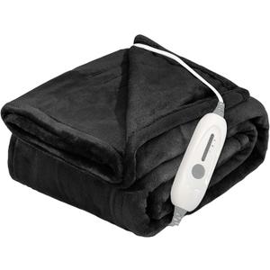 Heated Blanket Throw 50"x60", Super Soft Flannel Electric Throw Blanket, 3 Heating Levels, 4H Auto Off, Overheat Protection, Machine Washable, ETL & FCC Certified, for Home Office, Black