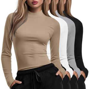 Xaatren 4 Pack Women's Long Sleeve Underscrub Shirt Mock Neck Slim Fit Tops Lightweight Thermal Base Layer Scrubs Undershirts (M)