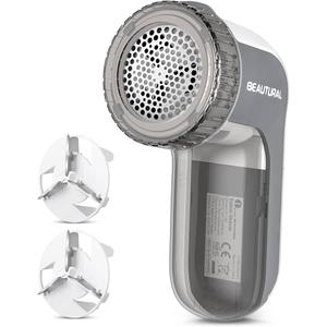 BEAUTURAL Fabric Shaver and Lint Remover, Sweater Defuzzer with 2Speeds, 2 Replaceable Stainless Steel Blades, Battery Operated, Remove Clothes Fuzz, Lint Balls, Pills, Bobbles Gray