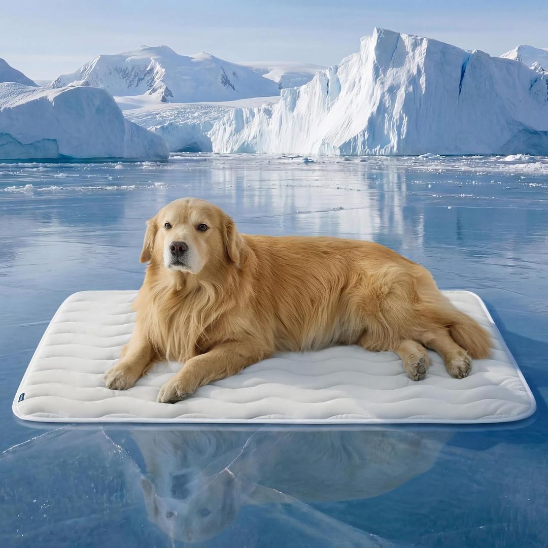 Bedsure Cooling Dog Mat Extra Large - Q-Max>0.4 XXL Thin Breathable Crate Pad Indoor for Pets with Chill Cool Fibe as Cooling TopperPortable Washable Kennel Cold Mat in Outdoor Summer, 48x30, Grey