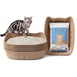 Disposable Cat Litter Box Kit Large, 6 Pack with Tofu Litter