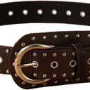 Floerns Women's Studded Belts Y2k Belt Western Cowgirl Leather Belt for Pants (Coffee)