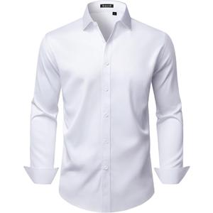 Mens Wrinkle Free Dress Shirts Regular Fit Business Button Down Shirt Formal Long Sleeve Wedding Stretch Shirts (Large, Arctic White)