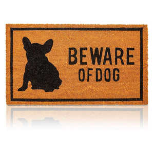 Frenchie Beware of Dog Natural Coco Coir Mat, Nonslip Welcome Doormat (17 x 30 in)