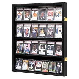 Temgee 24 Baseball Card Display Case - Lockable Sports Graded Card Display Case Wall Mount with UV Protection Acrylic Door for Baseball Basketball Football Hockey Trading Card Collection