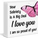 3 x Sobriety Gifts for Women, 1 Year Sober Gift Ideas Proud of You Gifts Your Sobriety Is a Big Deal Wood Block Sign Home Office Decor, (Mix)