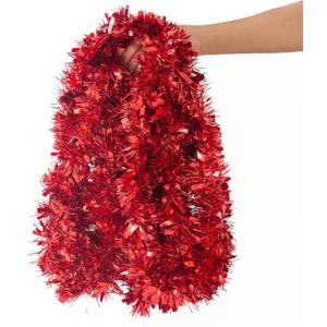 26.2 Feet Red Holiday Tinsel Garland for Graduation, Birthday, Weddings, Party Decorations, Christmas, Patriotic Foil Tinsel Garland for All-Season Home Indoor Outdoor Party Supplies(Red)