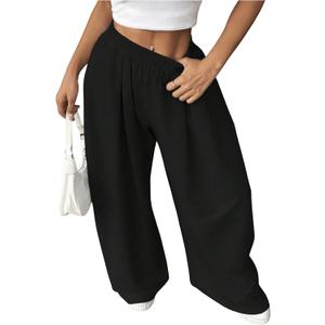 SweatyRocks Women's Wide Leg Baggy Sweatpants Oversized Athletic Trousers (Black, M)
