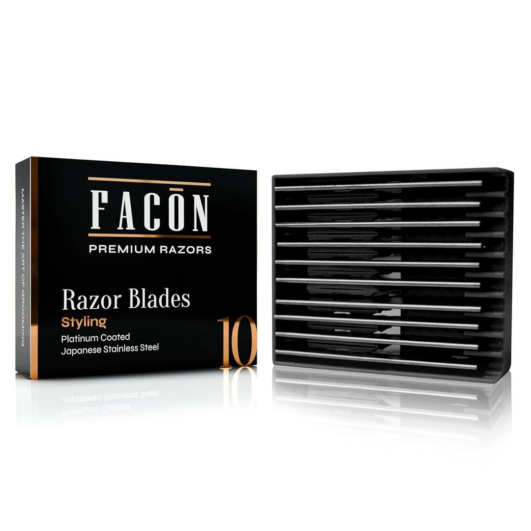 Facn Professional Hair Styling Razor Replacement Blades, Faether Razor Blades for Thinning Texturizing Layering Cutting Hair, Premium Platinum Japanese Stainless Steel for Salon Hairstyling- 10 Count