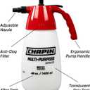 Chapin 1002 Handheld Pump Sprayer, 48oz, MultiPurpose, Lawn & Garden, Translucent Poly Tank, WideMouth Opening, Adjustable Cone Nozzle & AntiClog Filter for Weed, Fertilizer & Pest Applications
